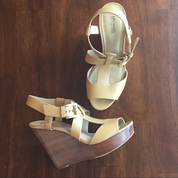 MICHAEL Michael Kors Shoes - Michael by Michael Kors Cream/Tan Leather Wedges